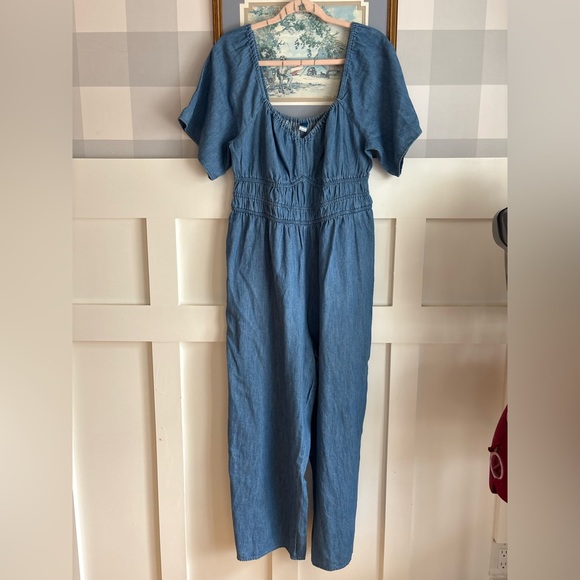 Old Navy Pants - Denim Blue Jumpsuit with Smocked Waist Size Large